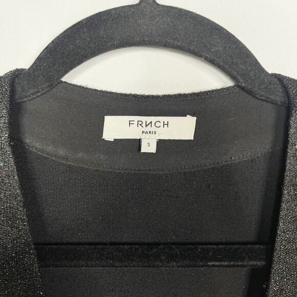 FRNCH Womens Small Black Alex Metallic Jumpsuit Tie Waist Faux Wrap Short Sleeve - Picture 11 of 13